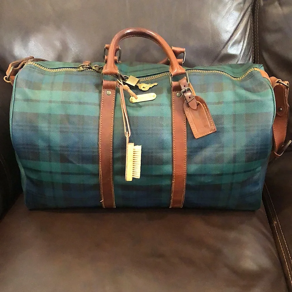 RALPH LAUREN Black Watch Plaid Speedy Boston Travel Vacation Camp Shoulder Bag